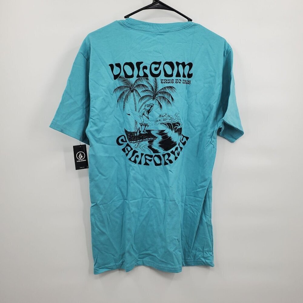 Volcom Goalden Bear Short Sleeve Tee Men Size Medium NWT Cali Blue Heather